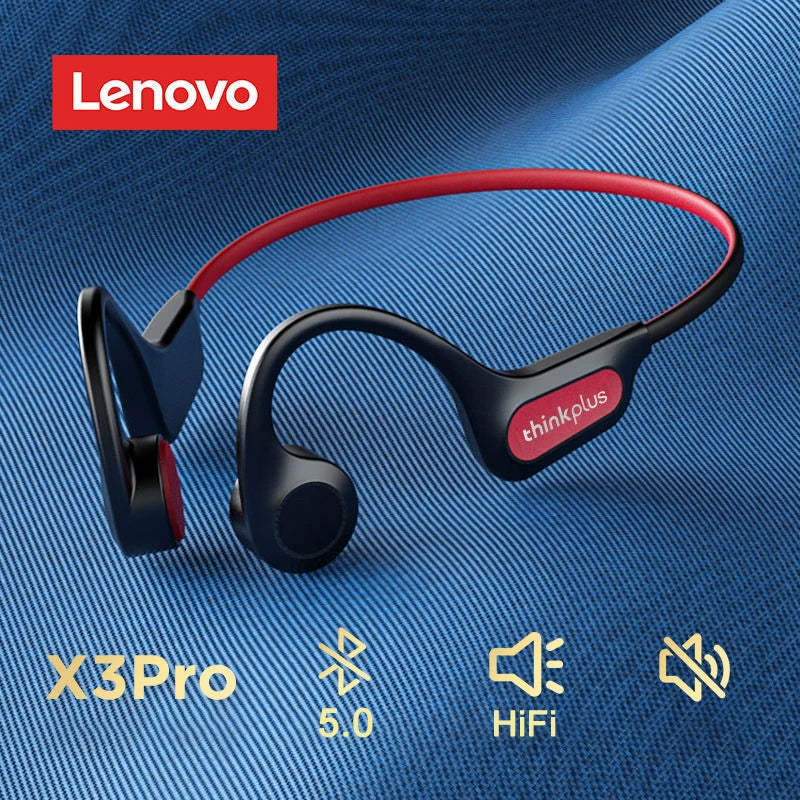 Lenovo-Intra-auricular- Condução Óssea -Fone de Ouvido-X3 Pro Bluetooth Hifi gancho - sem fio com microfone - à prova d'água