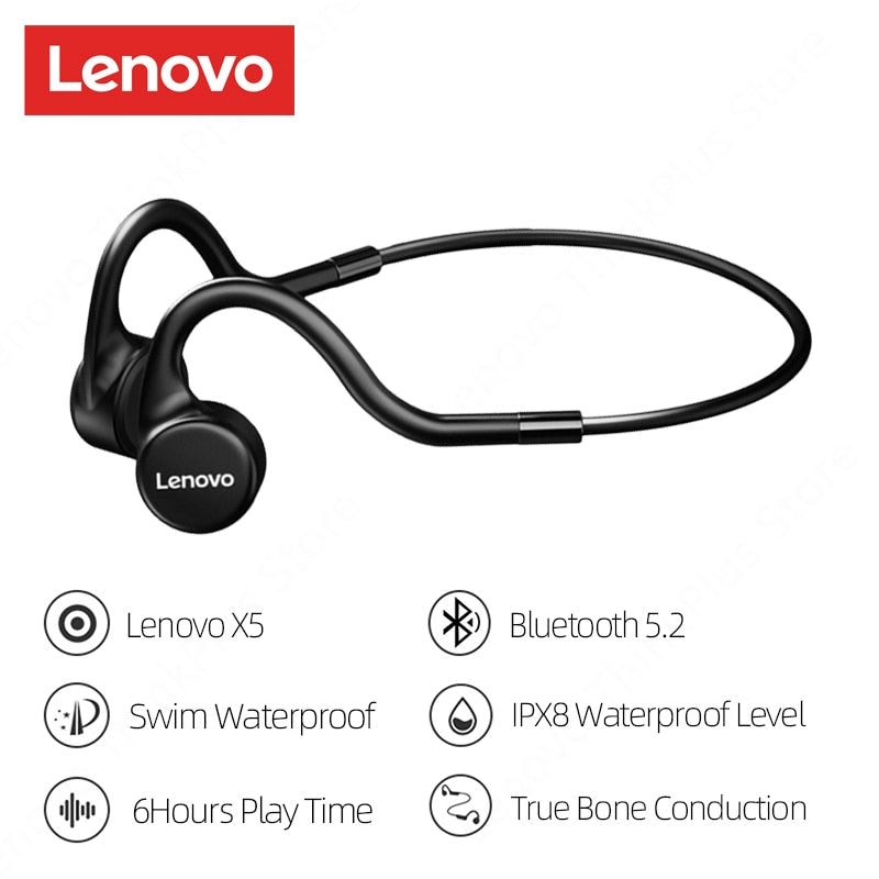 Lenovo-Intra-auricular- Condução Óssea -Fone de Ouvido-X3 Pro Bluetooth Hifi gancho - sem fio com microfone - à prova d'água