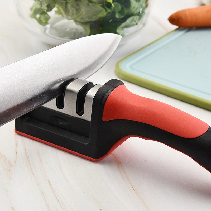 Afiador de facas de cozinha de 3 segmentos doméstico multifuncional portátil de três finalidades preto pedra de afiar