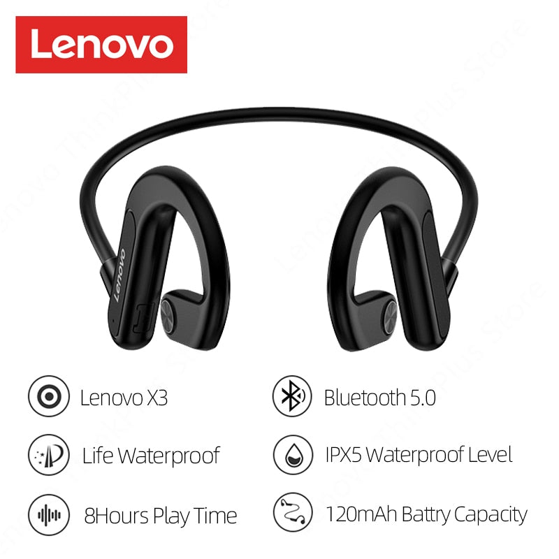 Lenovo-Intra-auricular- Condução Óssea -Fone de Ouvido-X3 Pro Bluetooth Hifi gancho - sem fio com microfone - à prova d'água