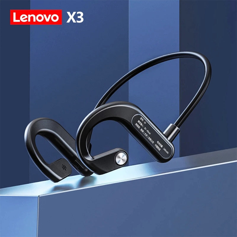 Lenovo-Intra-auricular- Condução Óssea -Fone de Ouvido-X3 Pro Bluetooth Hifi gancho - sem fio com microfone - à prova d'água