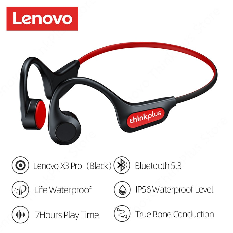 Lenovo-Intra-auricular- Condução Óssea -Fone de Ouvido-X3 Pro Bluetooth Hifi gancho - sem fio com microfone - à prova d'água