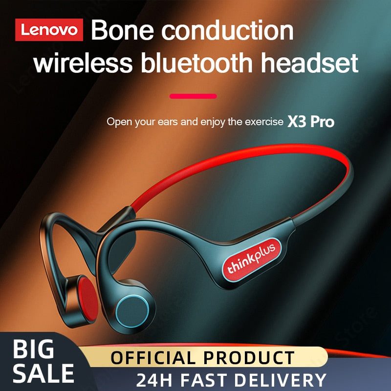 Lenovo-Intra-auricular- Condução Óssea -Fone de Ouvido-X3 Pro Bluetooth Hifi gancho - sem fio com microfone - à prova d'água