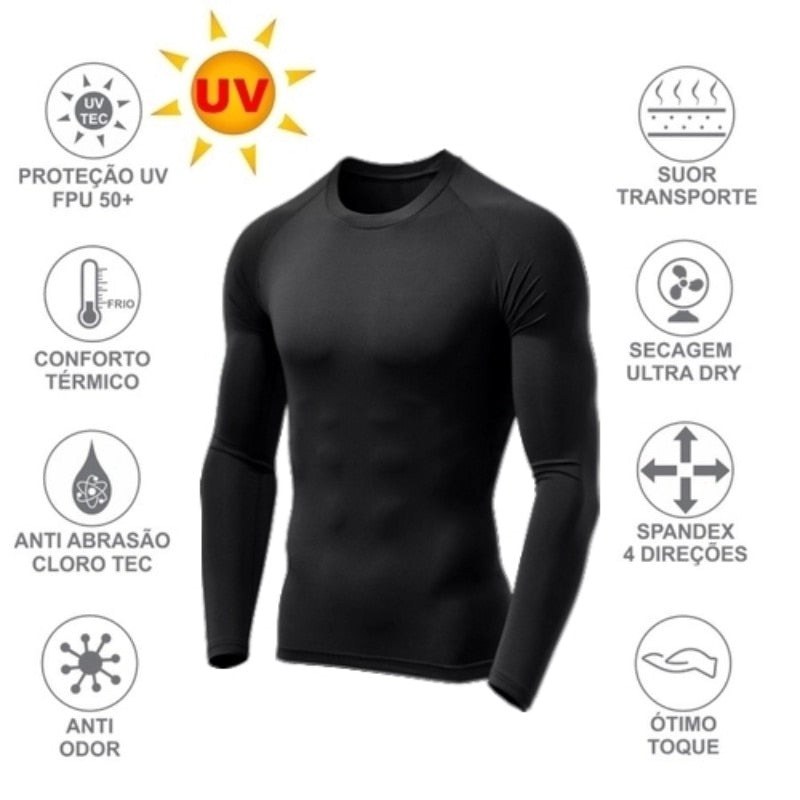 Camiseta Térmica de Ciclismo com Proteção Solar, Compressão Segunda Pele, Tecido Gelado UV 50+. Disponível em Diversas Cores. Atacado para Unissex, Masculino e Feminino.